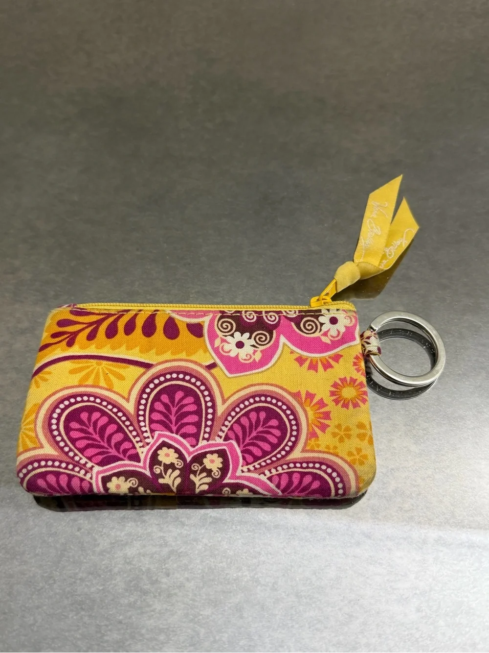 Vera Bradley Pink Paisley Card Holder with Yellow Trim and Key Ring - Picture 2 of 5
